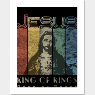 Jesus Grunge Retro Color Stripes King of Kings Lord of Lords Posters and Art